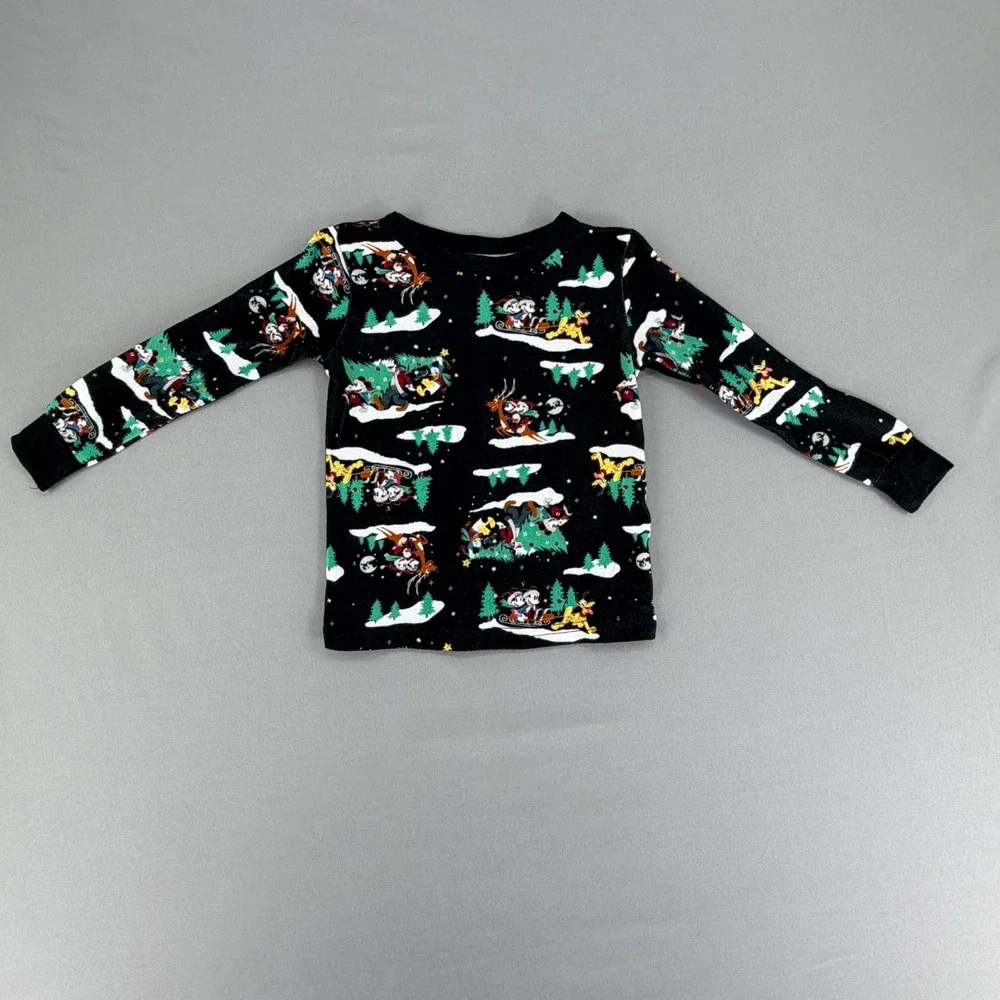 Disney Mickey Mouse Christmas Pajamas Toddler 4T Black Holiday Sleigh Set MK1143